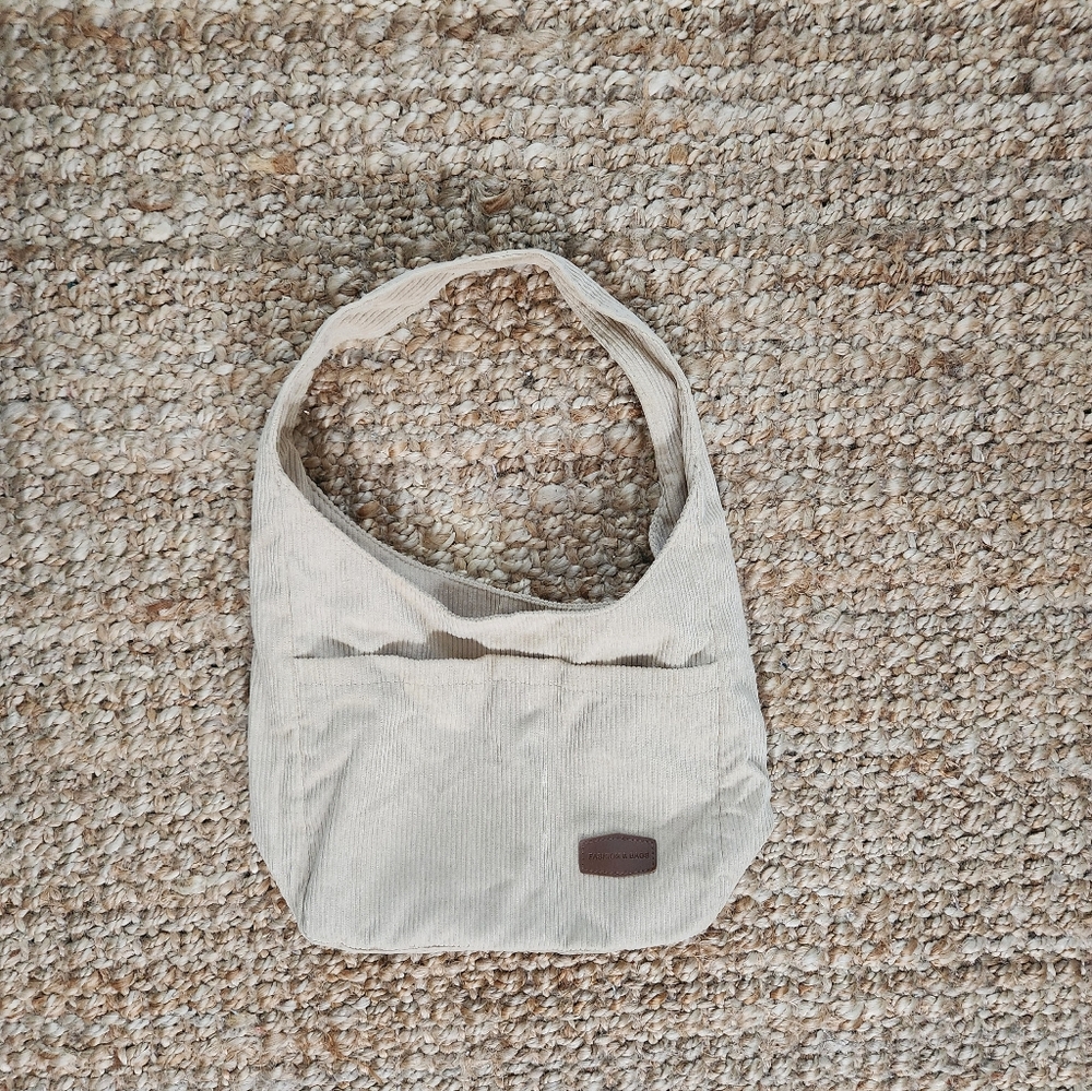 Stylish Cream Corduroy Tote Bag